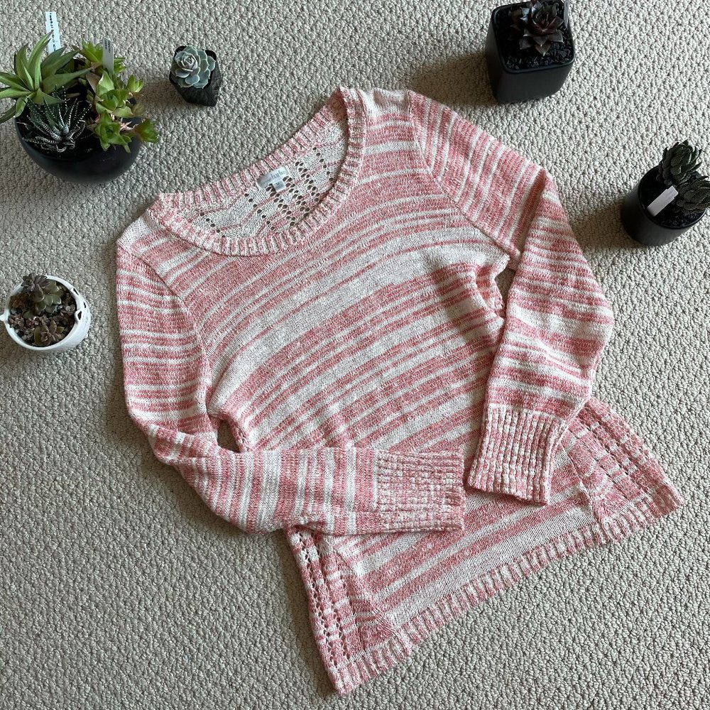 Charming Charlie Open Knit Sweater-Pink/White
